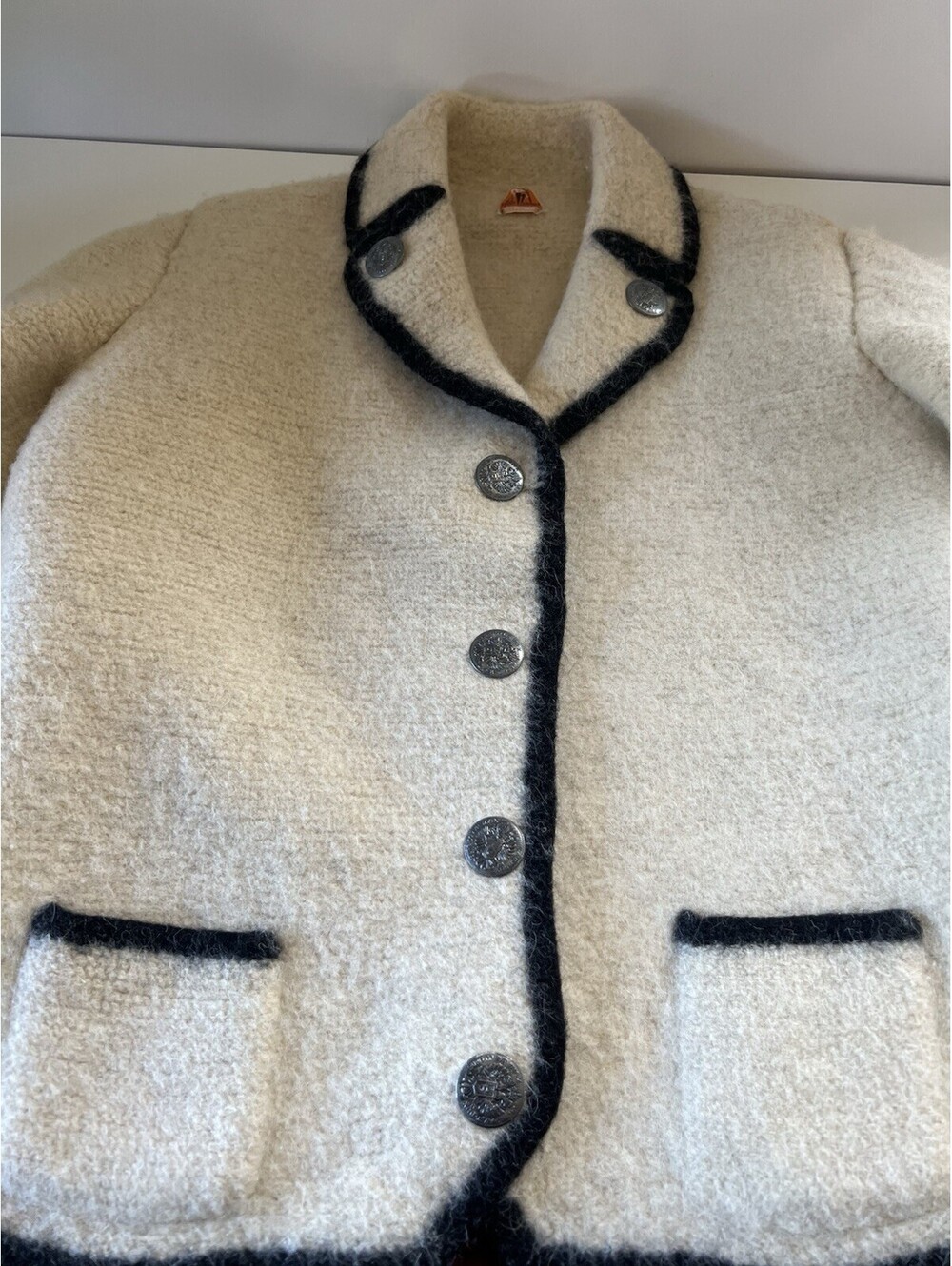 Vtg Sport Hummel Wool Sweater Cardigan Blazer Black Piping Innsbruck-Tirol Med